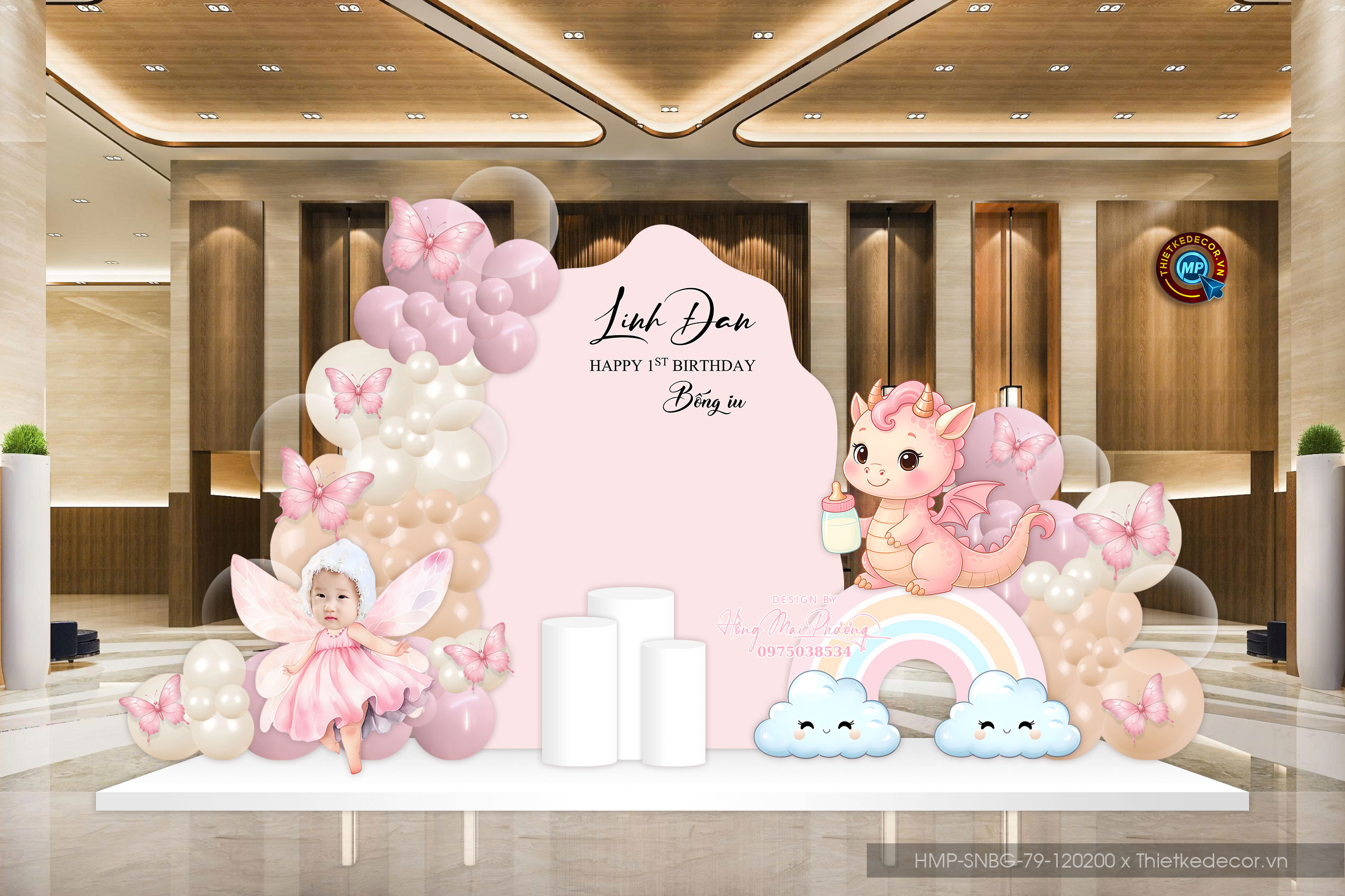 File thiết kế sinh nhật bé gái tone hồng dễ thương đáng yêu cute sang trọng.